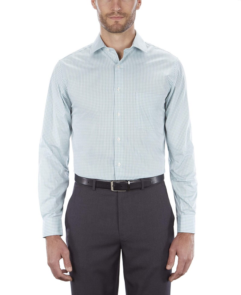 Van Heusen Men's Regular Fit Flex Collar Check Shirt, Vert, 15" Neck 32"-33" Sleeve - Image 1